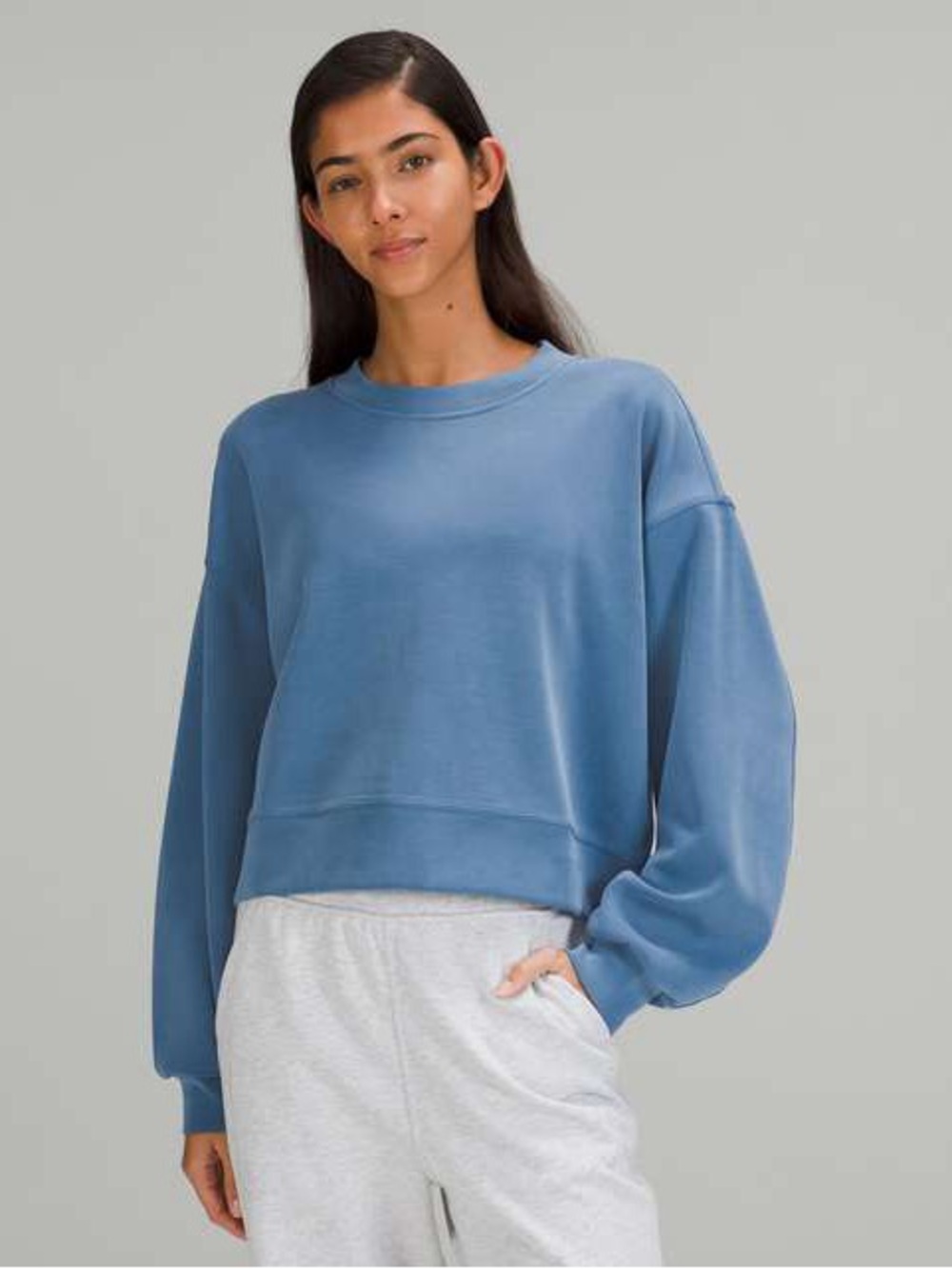Lululemon Perfectly Oversized Cropped Crew Softstreme Mineral Blue Active Medium